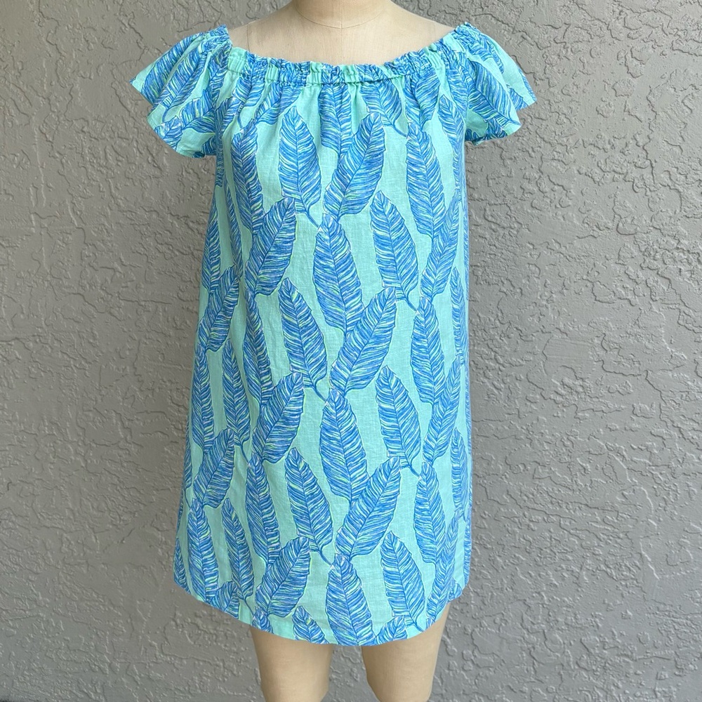 Vineyard Vines Off Shoulder Tropical Linen Blend Dress XS